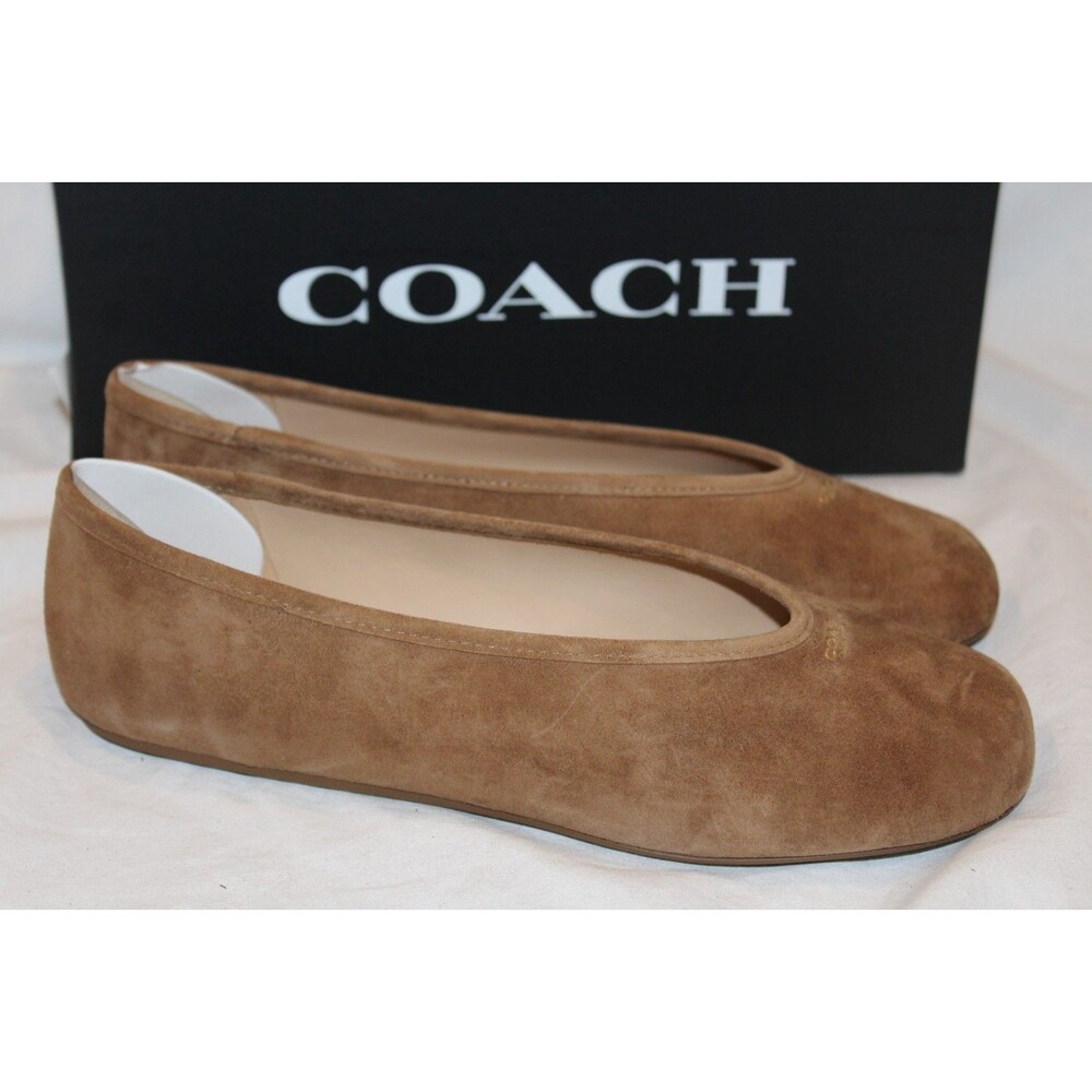 COACH WOMEN'S HOUSTON SUEDE BALLET LOAFERS COCONUT BROWN NIB - Picture 2 of 5